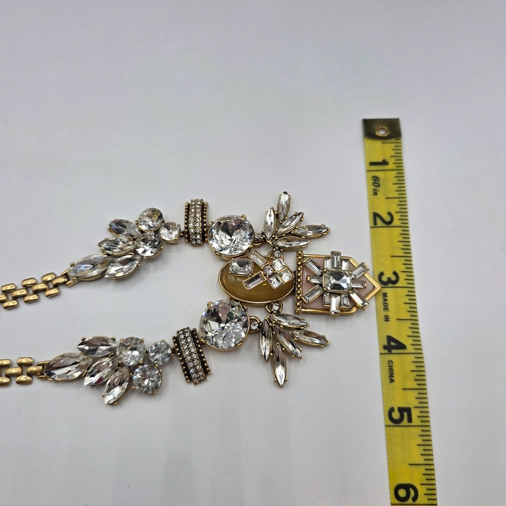 J. Crew Statement Crystal Bib Necklace Gold Tone Multi-Gem Sparkle Chunky Used - Picture 2 of 10